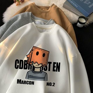 【Dapper M】美式圓領套頭印花大學T 潮牌卡通紙袋人長袖T恤 秋季百搭寬鬆衛衣男 Oversize重磅純棉男士衛衣