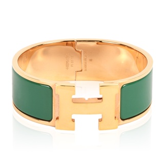 HERMES Clic H LOGO琺瑯寬版扣式手環(綠/金)｜GoBrand購名牌
