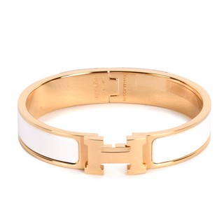 HERMES Clic H LOGO琺瑯細版扣式手環(乳白/金)｜GoBrand購名牌