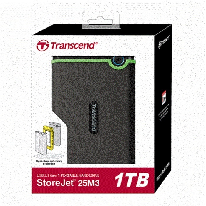 Transcend 創見 1TB 25M3S 鐵灰色 USB3.1 2.5吋 超薄行動外接硬碟(TS1TSJ25M3S)