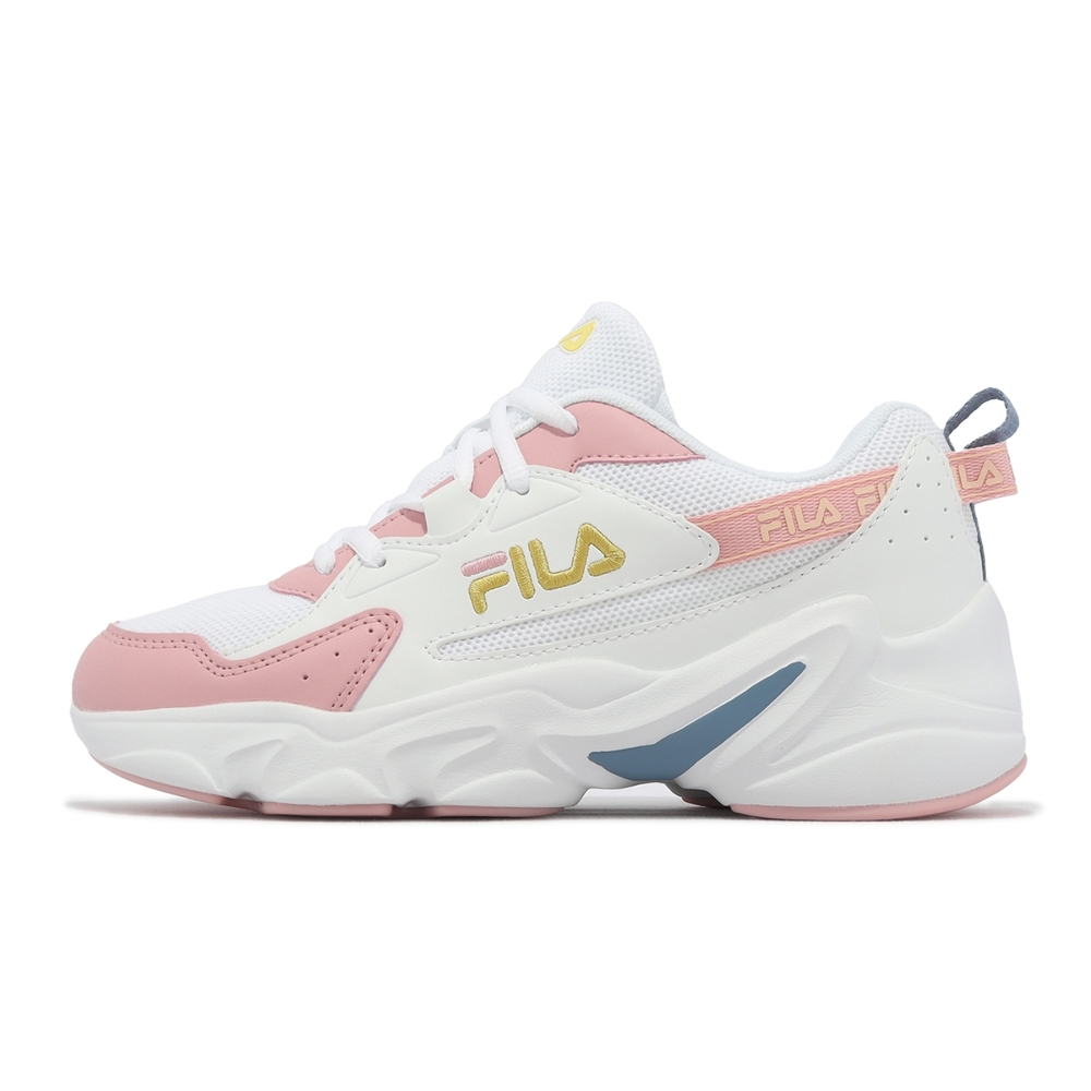 免運🍀FILA 女款老爹鞋 透氣 耐磨 厚底增高 白/粉色5J944X-155