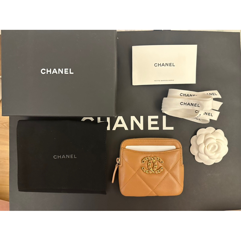 Chanel 19 zipped cardholder 奶茶棕 零錢包 卡包