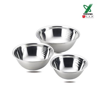 【日本YOSHIKAWA吉川】日本18-8不鏽鋼料理盆刻度調理盆(18/21/24cm) 1組3入 SH6451 日本製