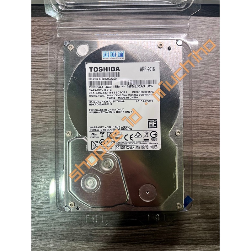 TOSHIBA 3TB 硬碟 3.5吋 二手良品 SATA3 檢測良好 無壞軌