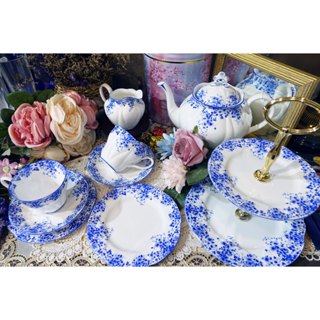 【Sunshine Antiques】Royal Albert - Dainty Blue 茶杯組 牛奶壺 雙層架 茶壺
