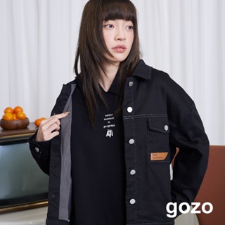 【gozo】仿牛仔內絨毛工裝外套(黑色/咖啡_F) | 女裝 修身 保暖