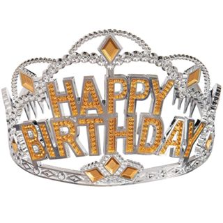 派對城 現貨【塑膠皇冠1入-金生日】 歐美派對 派對裝飾 穿戴 派對帽生日派對 派對佈置 拍攝道具