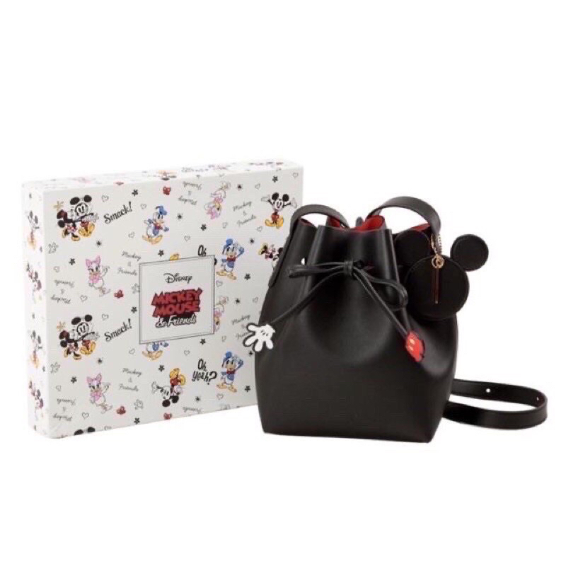 全新 正版 Disney Grace gift 米奇 造型綁結束繩水桶包側背包束口包