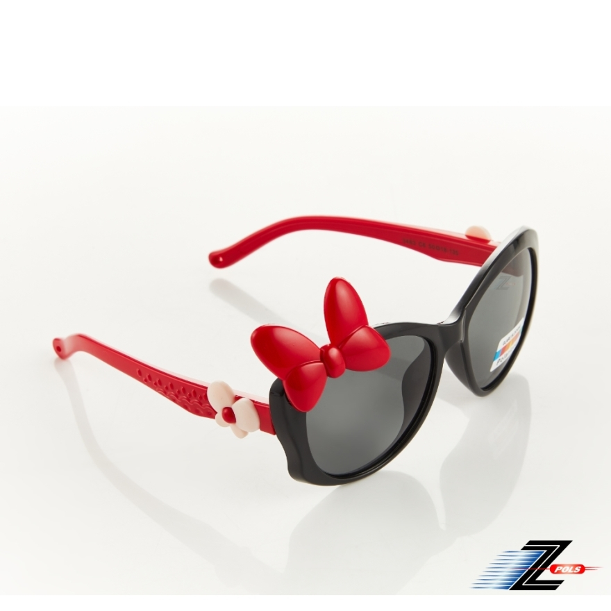 Z-POLS 兒童專用黑紅蝴蝶結配色矽膠軟質彈性壓不壞 Polarized寶麗來偏光太陽眼鏡(偏光抗紫外線UV400)