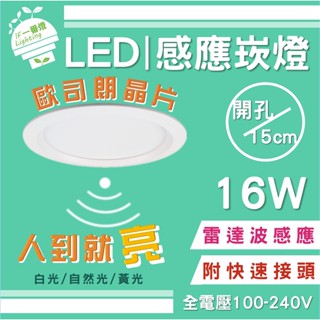 【IF一番燈】LED 感應燈 崁燈 16W 15cm 歐司朗晶片 雷達波感應 全電壓 黃光 白光 自然光
