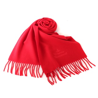 Vivienne Westwood刺繡LOGO流蘇羊毛圍巾(紅色)910543-2