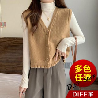 【DIFF】韓版外搭花邊V領針織背心 針織上衣 針織外套 毛衣 長袖上衣 女裝 衣服 寬鬆上衣 顯瘦上衣【W453】