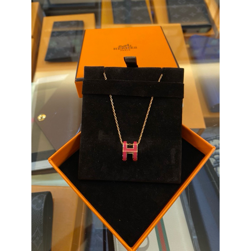 鹿晉歐美精品🦌 Hermes 愛馬仕 大H桃紅玫瑰金項鍊