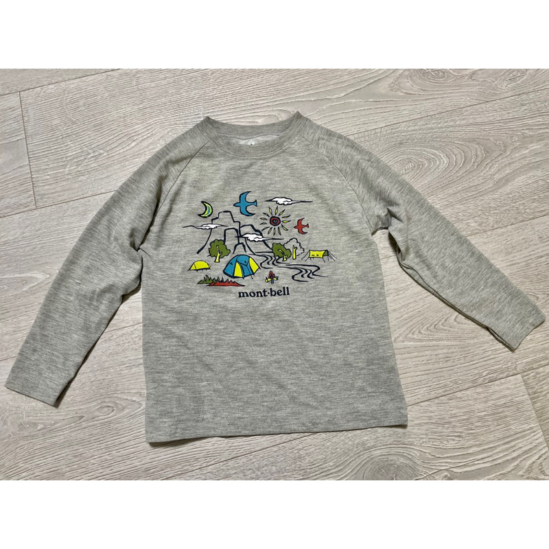 日本購入 mont bell 兒童110cm 灰色運動機能上衣 長袖T恤 mont-bell 二手近全新 東京購入 🇯🇵