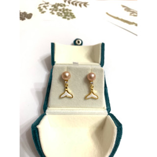 現貨天然珍珠-精緻亮紫珍珠美人魚耳環（7.5mm)