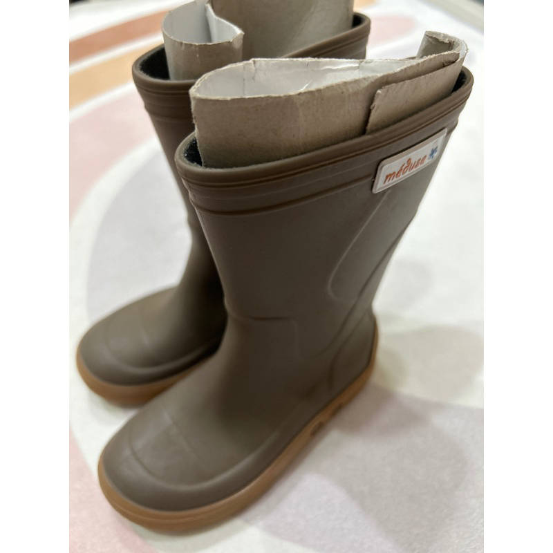 法國製Meduse 二手極新兒童雨鞋 奶茶色長靴USA7