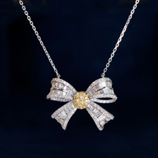璽朵珠寶 [ 18K金 蝴蝶結 彩鑽 項鍊 ] 黃鑽 黃彩鑽 微鑲工藝 潮流設計 鑽石權威 鑽石 婚戒第一品牌 GIA
