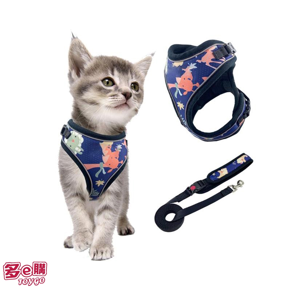 動物星球貓咪專用胸背帶 附專用牽繩 M號 （牽繩 遛貓）