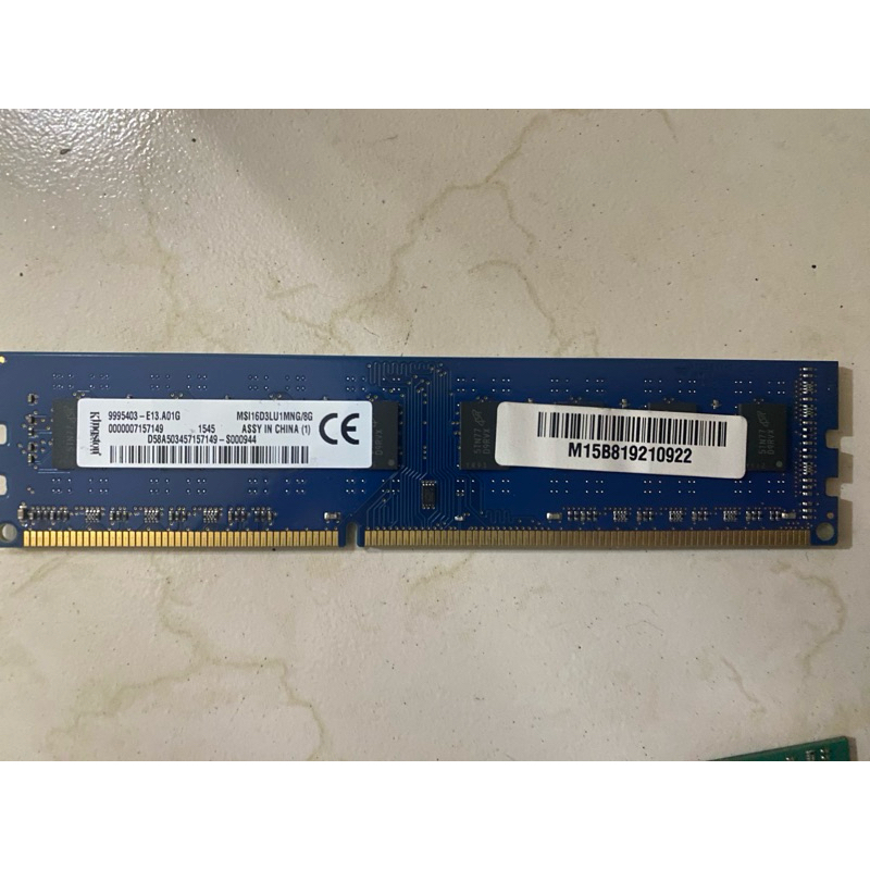 金士頓  DDR3 1600 8G MSI16D3LU1MNG/8G