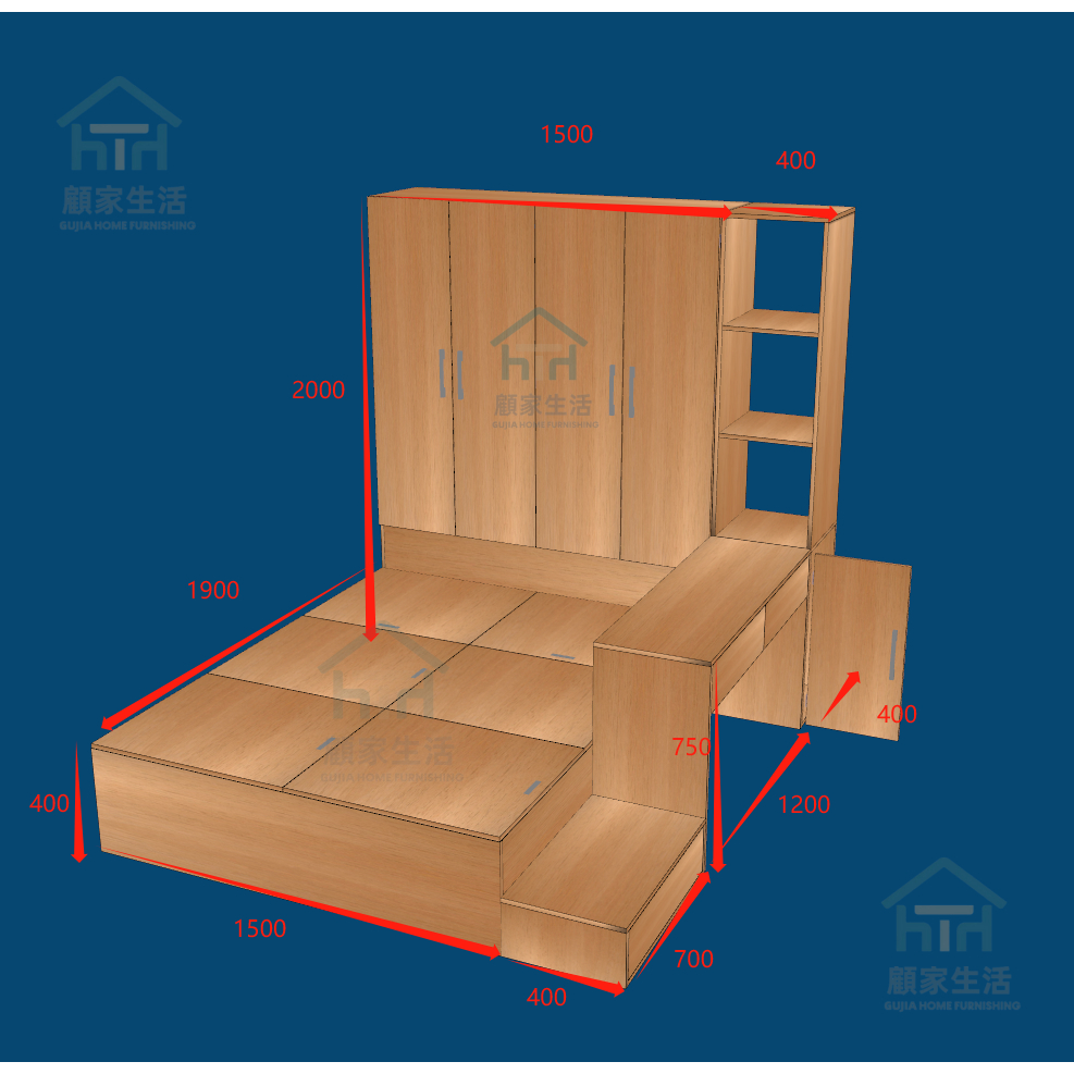 宅配免運【顧家全屋設計旗艦店】3D效果圖 客製化尺寸 可安裝服务 全屋家具 榻榻米床 上下床 床架 係統櫃 書桌 鞋櫃