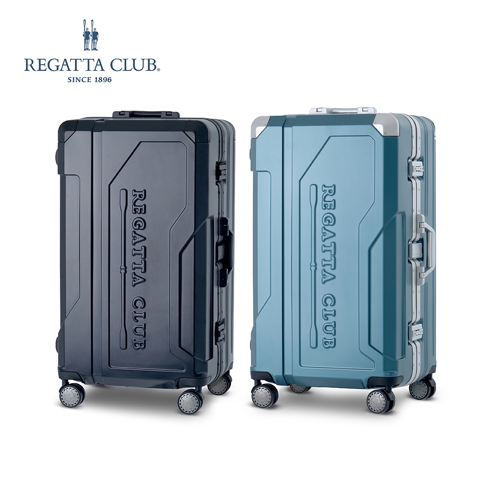 【Regatta Club】運動款水流護角29吋鋁框行李箱-雅痞黑/海洋藍 旅行箱 胖胖箱 旅遊 商務