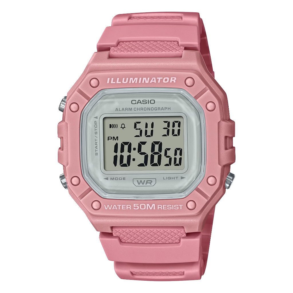 【高雄時光鐘錶】CASIO 卡西歐 W-218HC-4AV 數位 女款 塑膠錶帶 指針錶 阿拉伯數字 整點 日常 學生錶