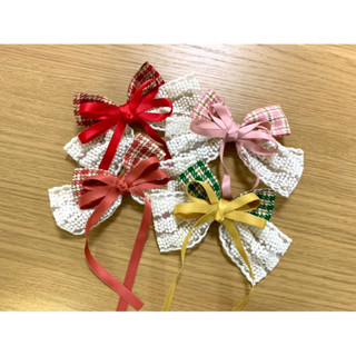 全新現貨 蕾絲布面大蝴蝶結髮夾 秋冬格子蕾絲蝴蝶結髮夾 節日氣氛慶祝聖誕節新年頭飾 兒童氣質髮飾