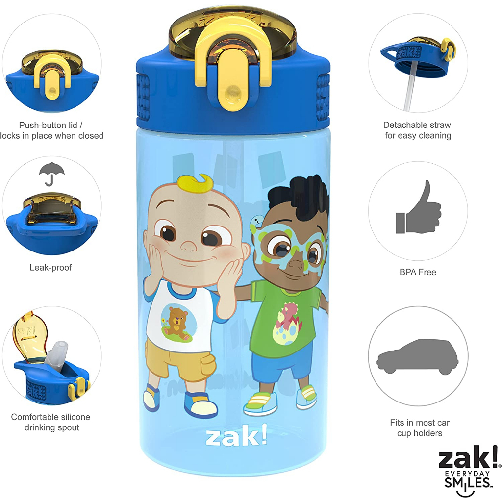 現貨 塑膠款 兩入組 473ML👍正版空運👍美國專櫃 ZAK 卡通  Cocomelon 兒童 水壺 吸管水壺