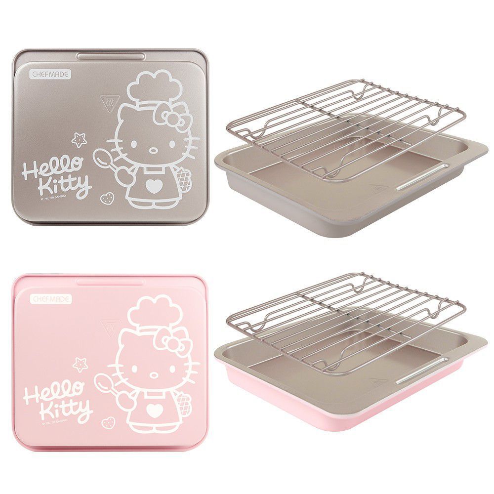 【三隻小豬】學廚CHEF MADE Hello Kitty 9.5吋不沾烤盤（附烤架）(兩色任選) 氣炸烤箱烤盤