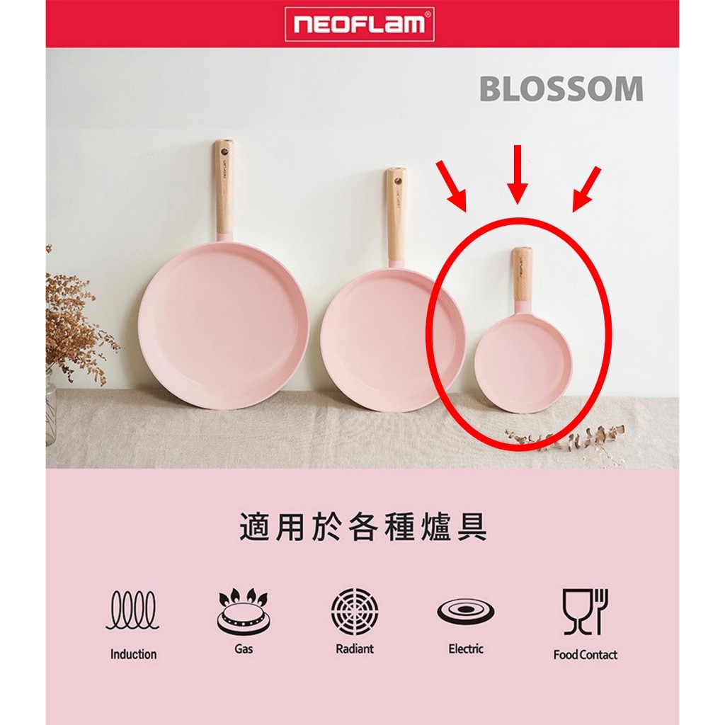 【全新現貨】 Neoflam Blossom系列 全天然陶瓷塗層煎蛋鍋/迷你平底鍋 16cm (電磁底)-粉色 無附蓋