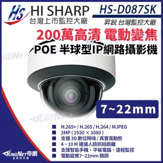 昇銳 HS-D087SK 200萬 7-22mm電動變焦 人臉辨識 半球網路攝影機 雙向語音