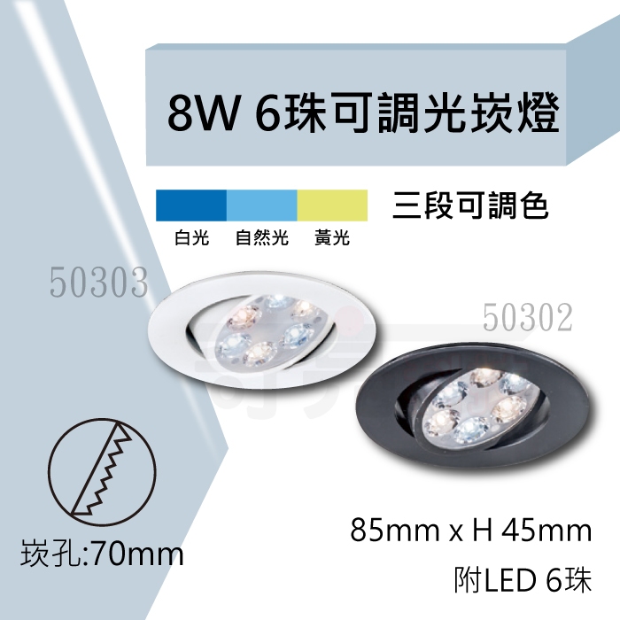 【奇亮科技】崁孔7公分 8W 6珠 LED崁燈 7cm 可調光嵌燈 三色調光 7.5公分 7.5CM 超薄調角度 含稅