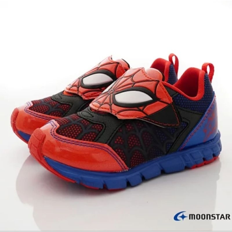 日本月星Moonstar 男童鞋＜197＞機能童鞋漫威聯名系列 寬楦 抗菌除臭 鞋墊可洗 蜘蛛人運動鞋款0052紅藍.