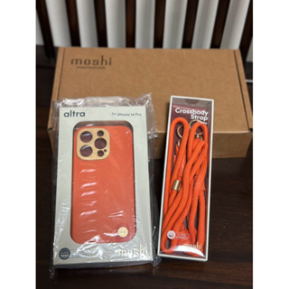 Moshi iphone 14 pro Altra 腕帶皮革保護殼電力橘+Altra可調式掛繩背帶/支援Magsafe