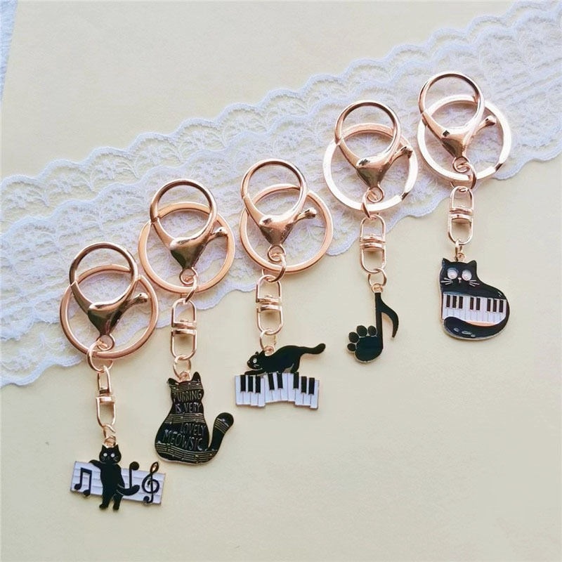 「可愛樂器舖」黑白貓咪音符鋼琴鍵鑰匙扣 簡約音符系列車鑰匙掛件包包掛扣可愛