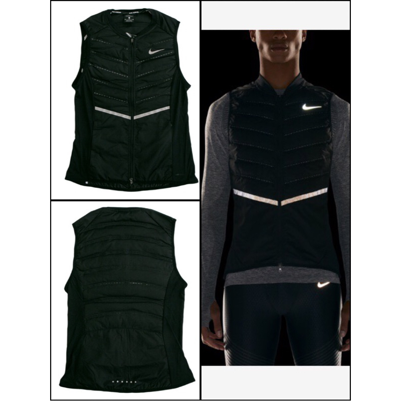 NIKE AEROLOFT 800 VEST 黑色羽絨 反光背心 路跑 馬拉松