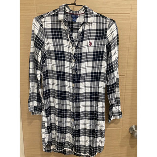US. POLO ASSN 黑白格長袖綁帶襯衫