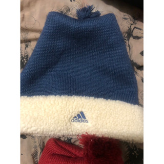 kid 二手 古著 adidas 愛迪達 兒童 耶誕風 新年風 保暖帽 毛帽 約 55cm each