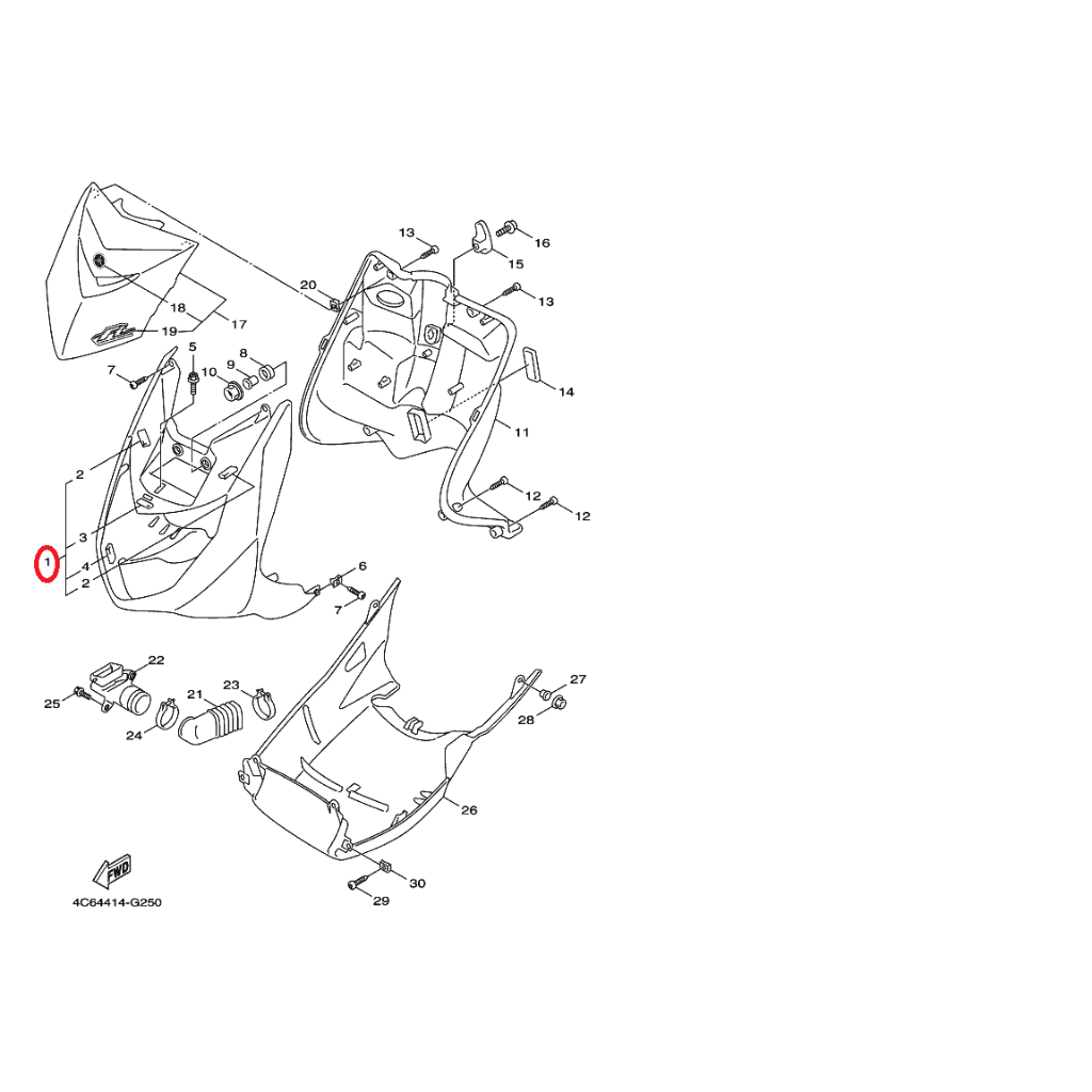 YAMAHA 原廠 新勁戰 二代 白 面板 H殼 腳防護板1 料號：4C6-XF831-10-GE