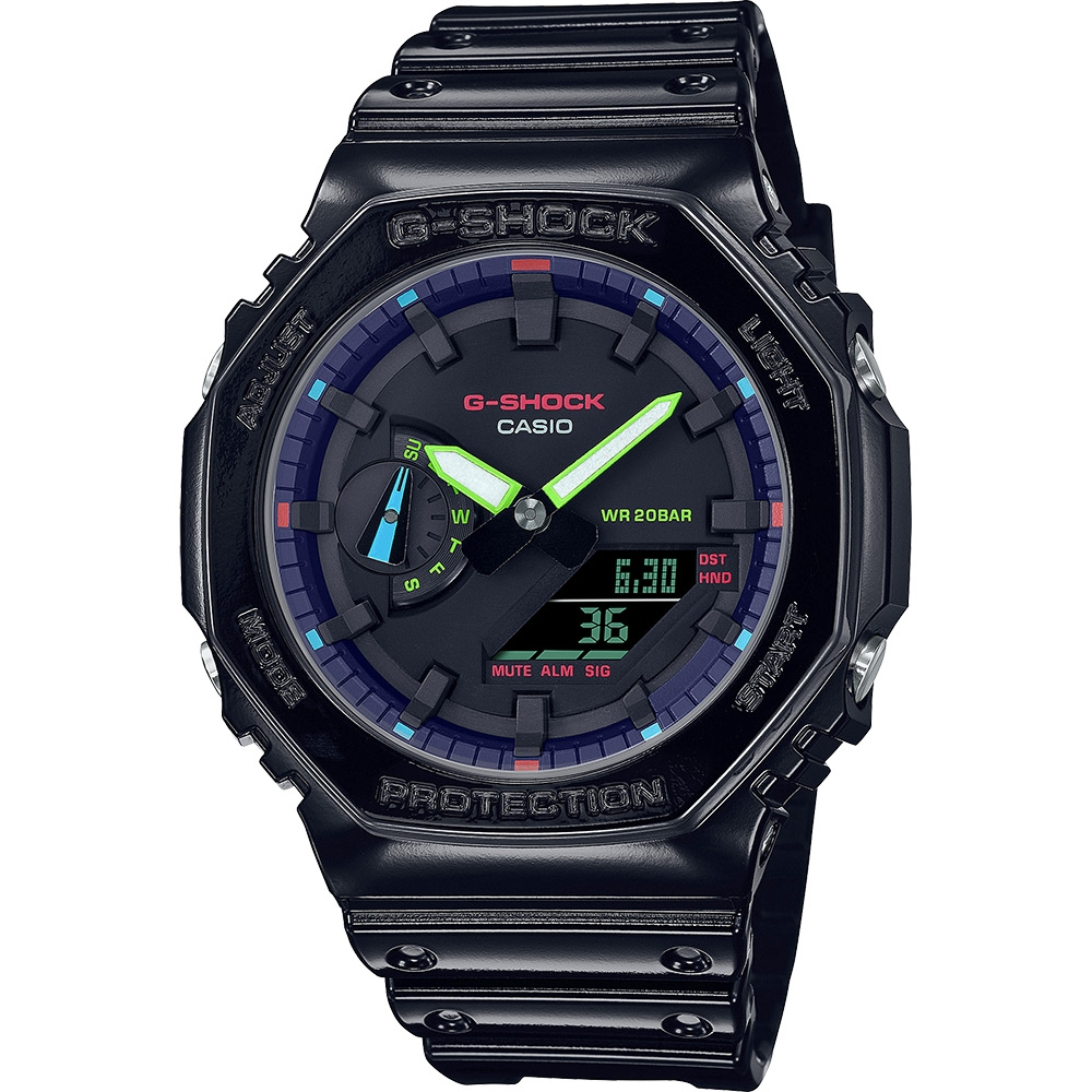 G-SHOCK CASIO 卡西歐  AI 探索虛擬彩虹系列雙顯錶 GA-2100RGB-1A