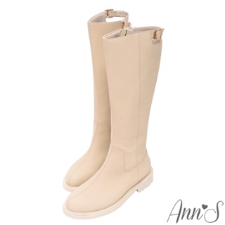 Ann’S防潑水材質-性感後挖空及膝平底長靴3cm-米白(版型偏小)