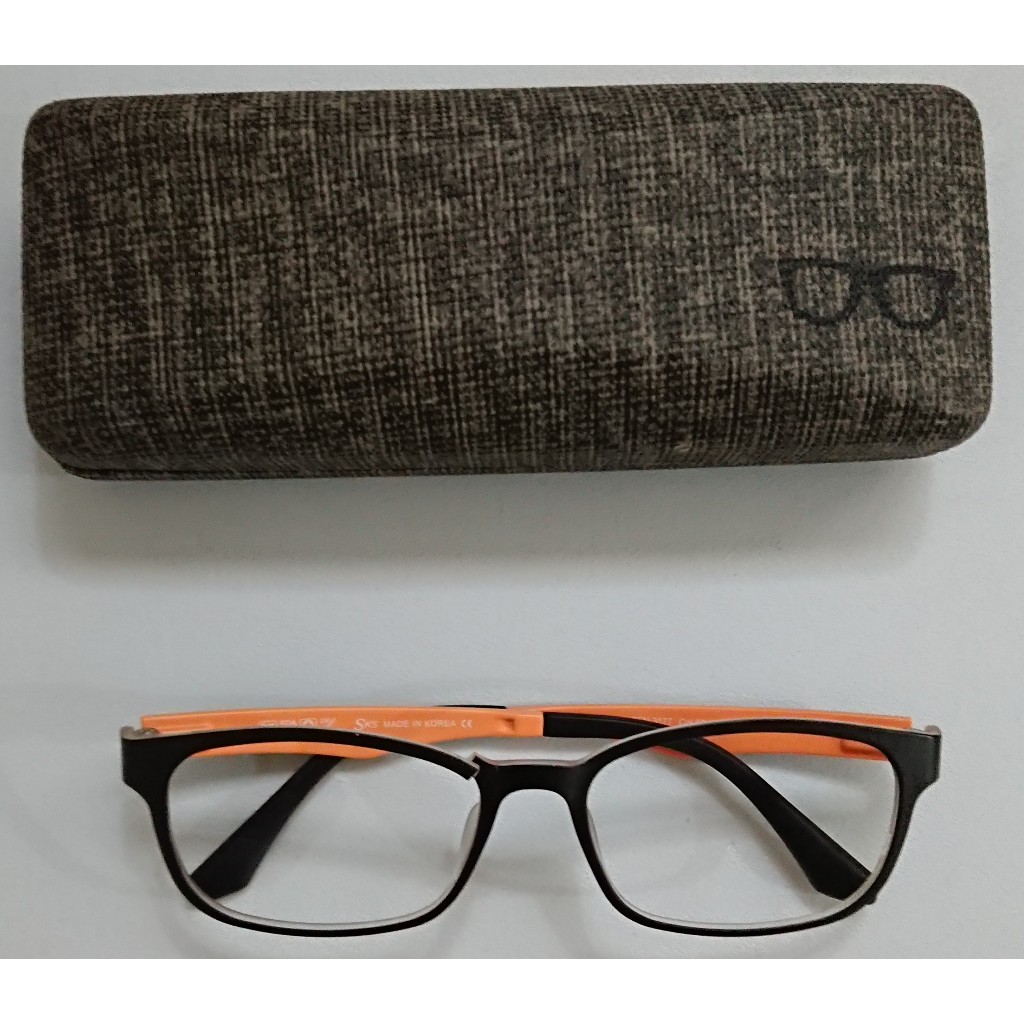 【SHIN KAN SEN】黑-橘 TR材質塑膠眼鏡框(左眼框斷裂) 附眼鏡盒 O一手X二手