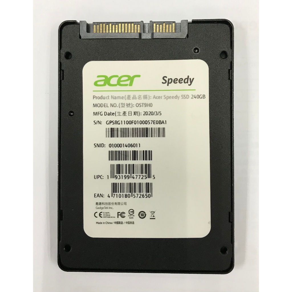 Acer Speedy 240GB 2.5吋 SATAIII SSD固態硬碟 二手良品 便宜賣