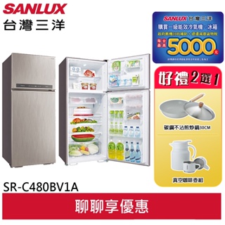 SANLUX【台灣三洋】 480L 變頻鏡面雙門電冰箱 SR-C480BV1A(輸碼95折 M6TAGFOD0M)