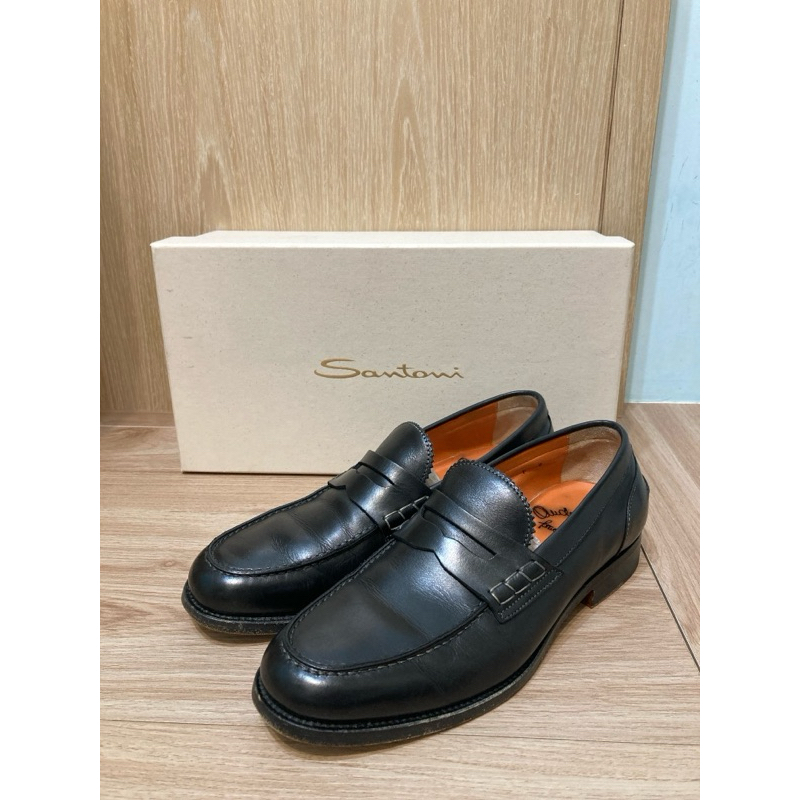 出清！Santoni leather loafer 義大利製黑色樂福皮鞋-40號