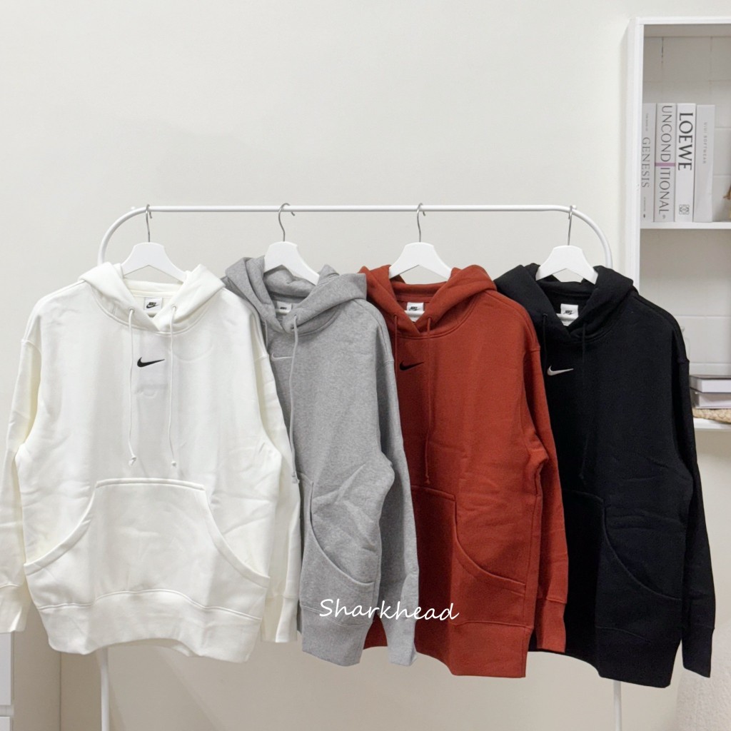 【Sharkhead】現貨 Nike Hoodie 帽T 長袖 黑 白 灰 磚橘 刺繡 刷毛 小勾 DQ5861-010