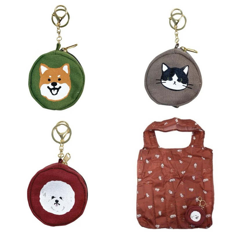 🍎現貨🍎日本 柴犬 比熊犬 收納攜帶方便購物袋  貓咪 賓士貓 環保袋 肩背袋 購物袋 可掛吊