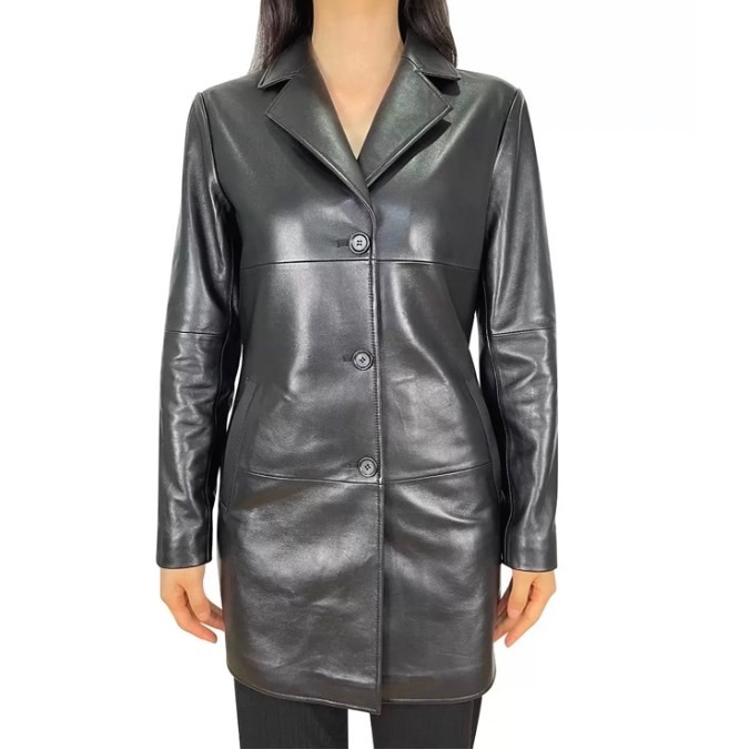 Freedom Design 女純羊皮 長版 外套 #132375