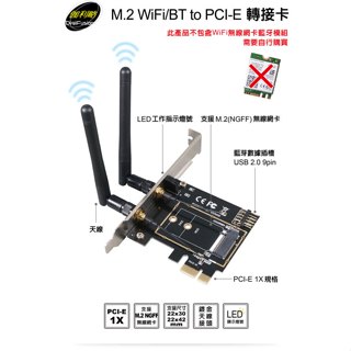 伽利略 M.2 WiFi/BT to PCI-E 轉接卡 (MWBTPE)