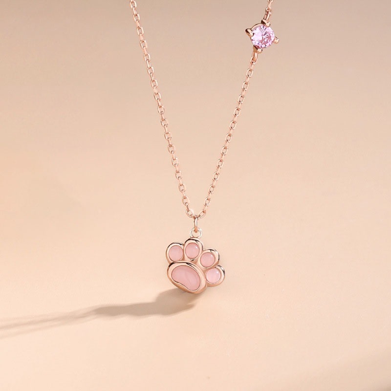 S925純銀貓肉球項鏈 粉嫩貓肉球毛衣鏈，可愛鎖骨鏈